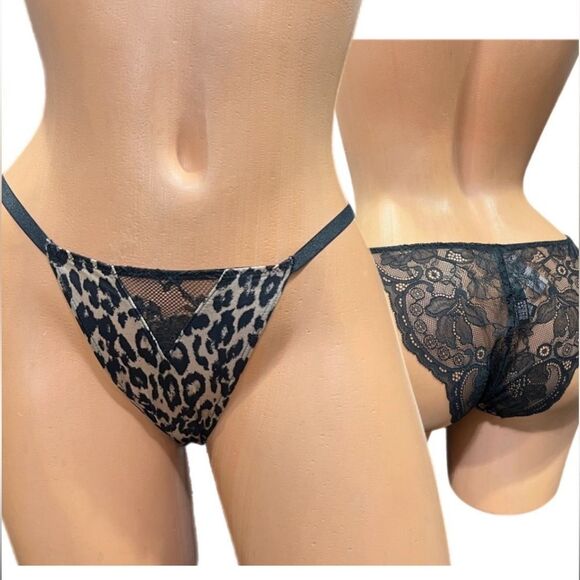Victorias Secret Very Sexy Sheer Chantilly Lace String Cheeky panty Leopard - Picture 1 of 7